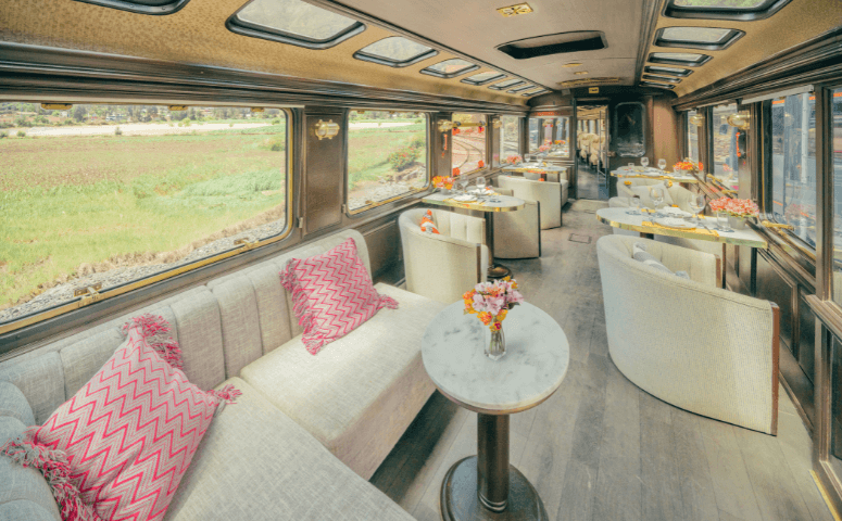 luxurious train compartment with half panoramic windows
