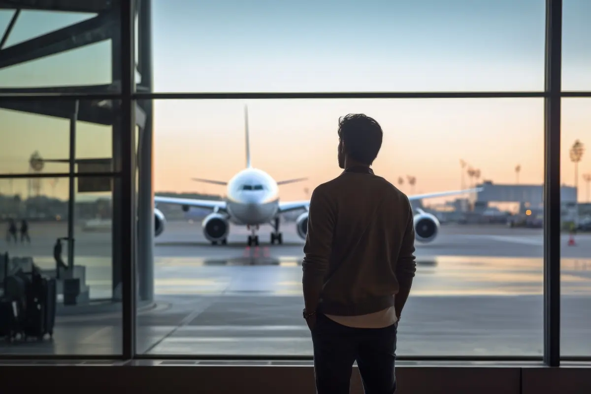 man look at plane at airport