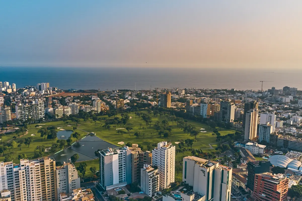 View of limas golf course, skyline and ocean Lima Peru with Exploor Peru