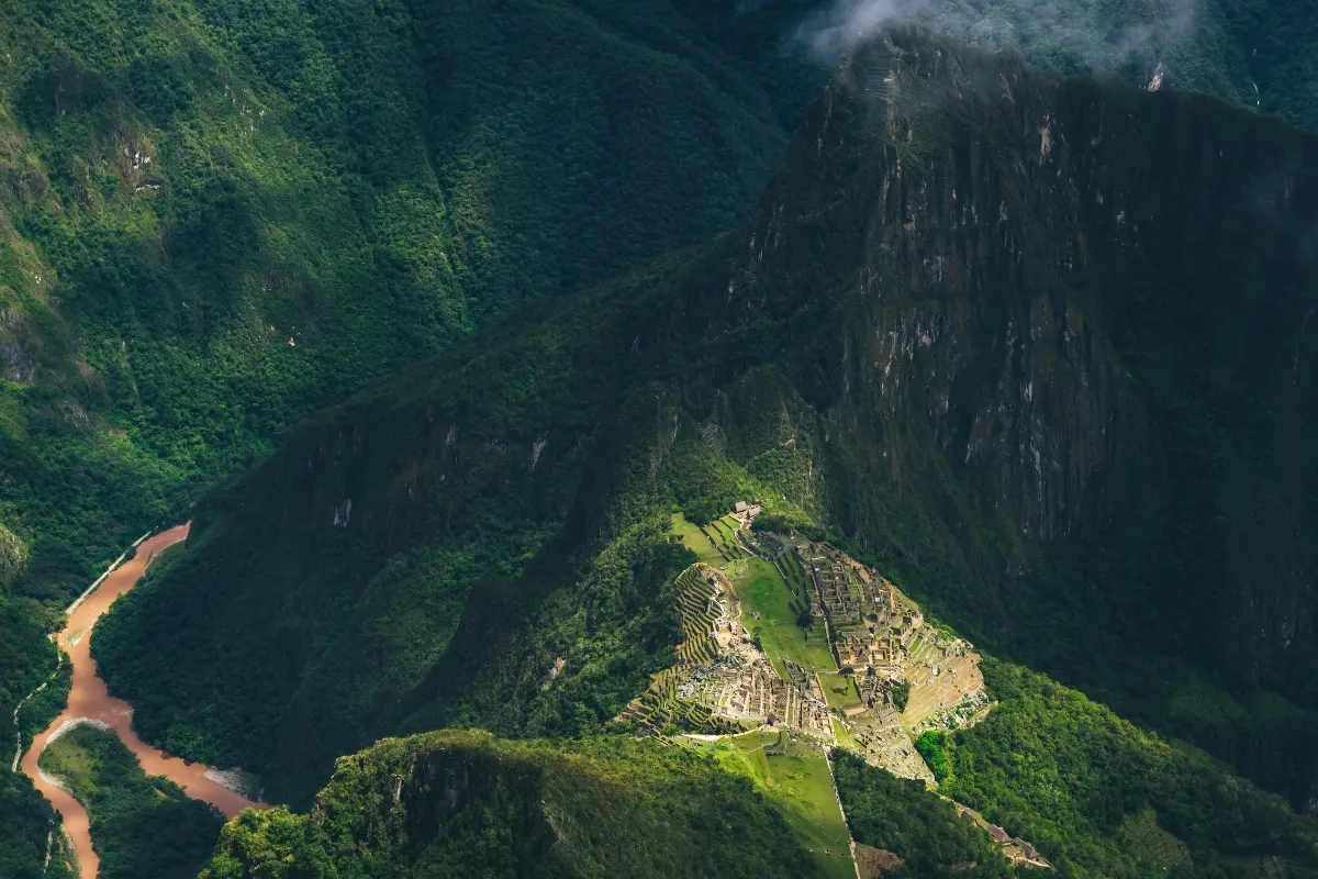 View from machu picchu mountain on the ruins and surrounding jungle with Exploor Peru