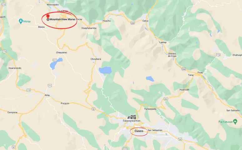 mapa con circulo rojo alrededor de la ubicacion de mountain view experience