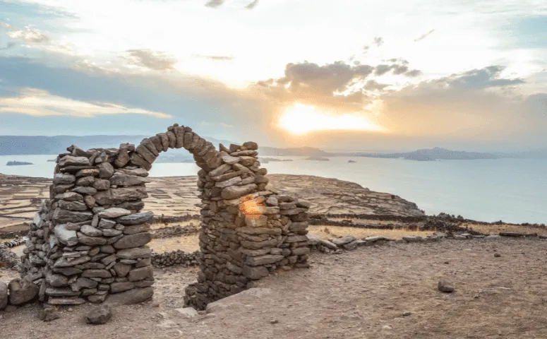 View from taquile island on ruins and lake titicaca with Exploor Peru