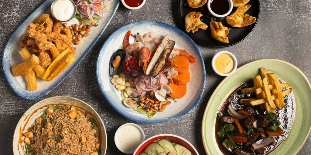 different plates with typical peruvian food