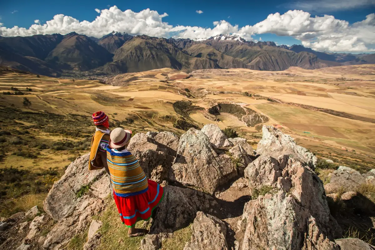 1. Panoramic view of Peru's Sacred Valley surrounded by the Andes